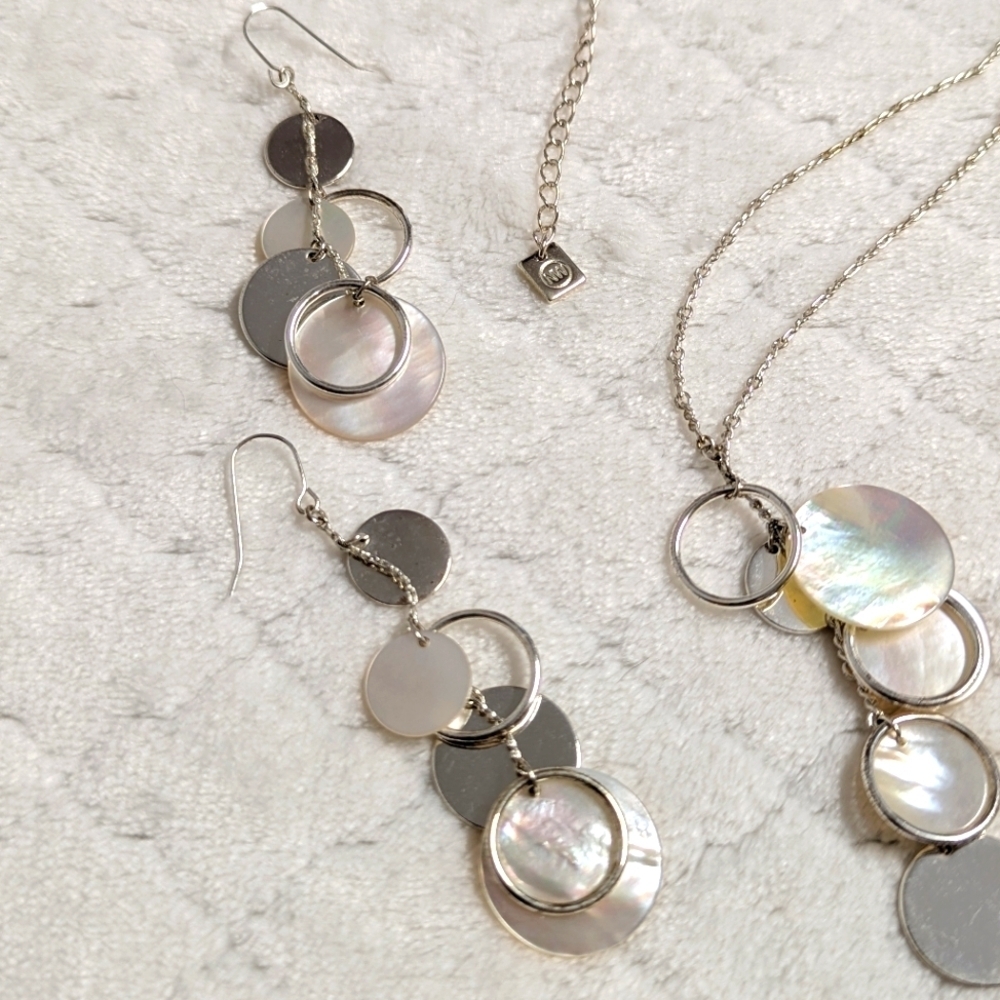 Vintage Nine West Silvertone and Faux Mother Of Pearl Jewelry Set - Picture 4 of 8